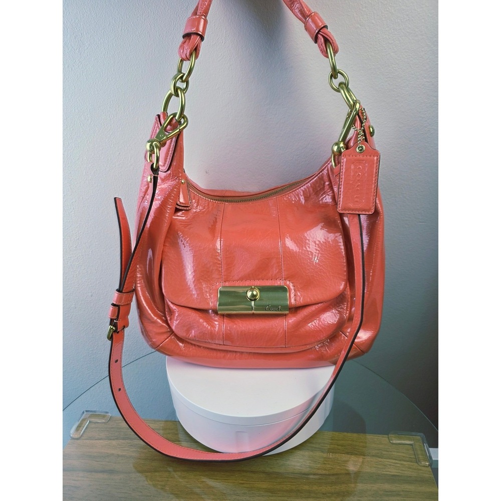 Coach Kristin Spectator Coral Pink Patent Leather Hobo Bag 16951 Gold Hardware